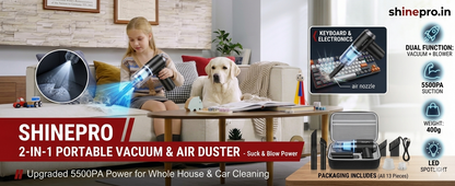 ShinePro Portable 2-in-1 Vacuum Cleaner & Air Duster for Car & Home